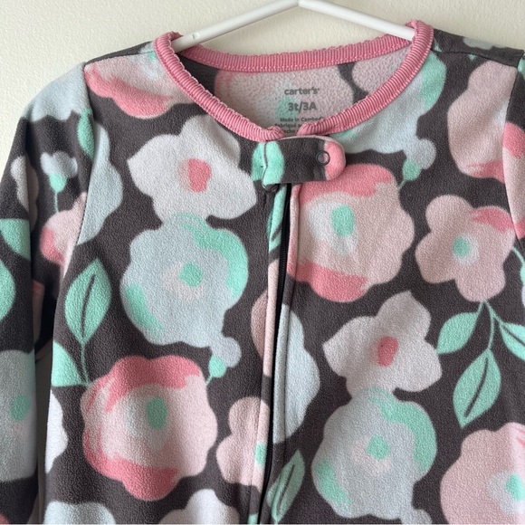 Floral and giraffe toddler girl fleece Onesie zip up pajamas size 3T colourful - Picture 10 of 13